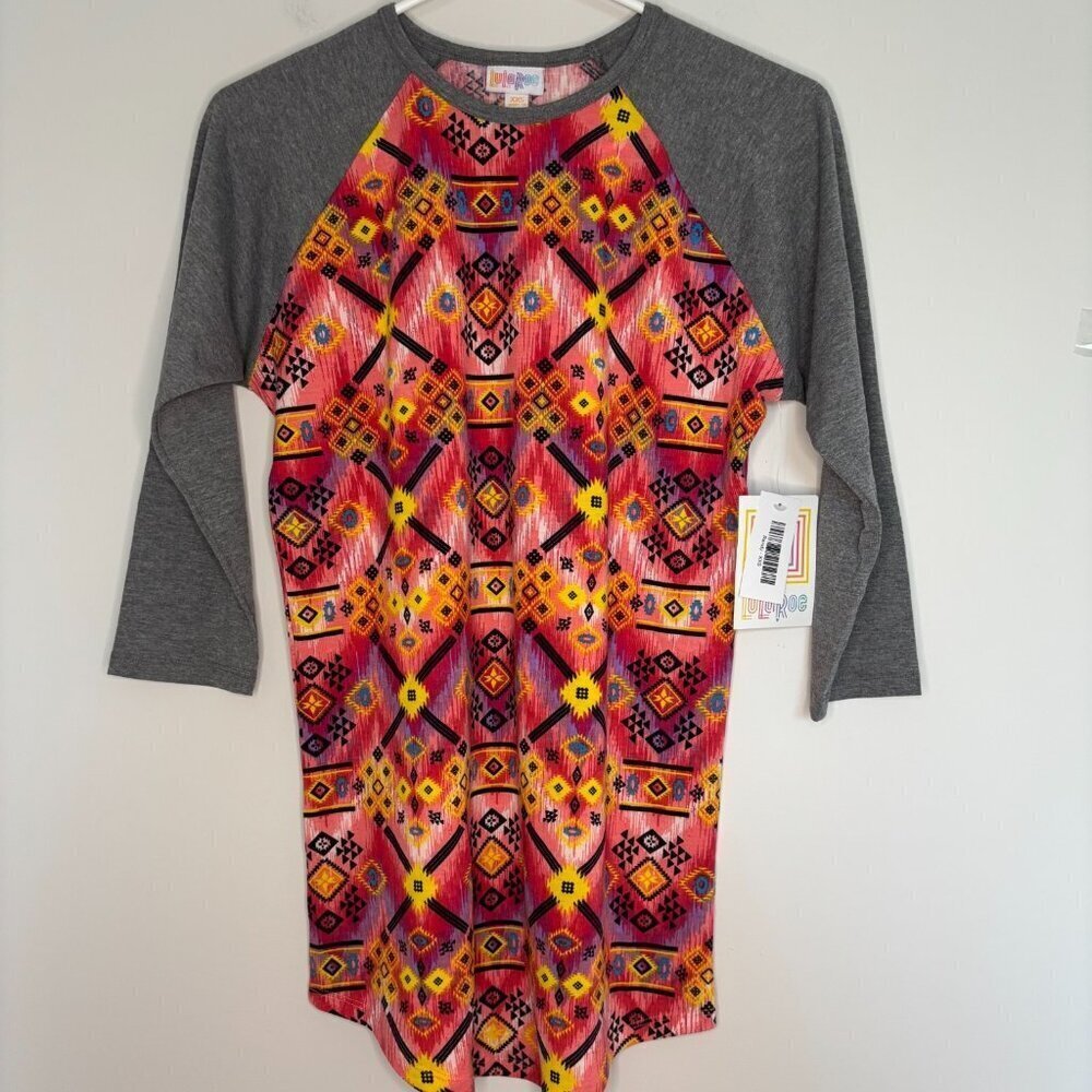 LULAROE NEW Randy Women's XXS Pink Yellow Aztec Crew Neck Stretch
